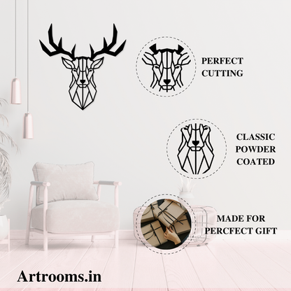 Artrooms Geometric Deer Metal Wall Art – 24x24 inch | Modern Wall Hanging for Living Room & Office