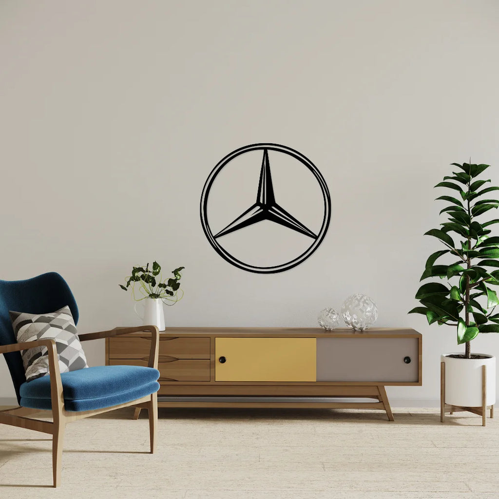Artrooms Mercedes Logo Metal Wall Art - Wall Decoration | Wall Hanging ( 24x24 inch) | Black Matte Finish