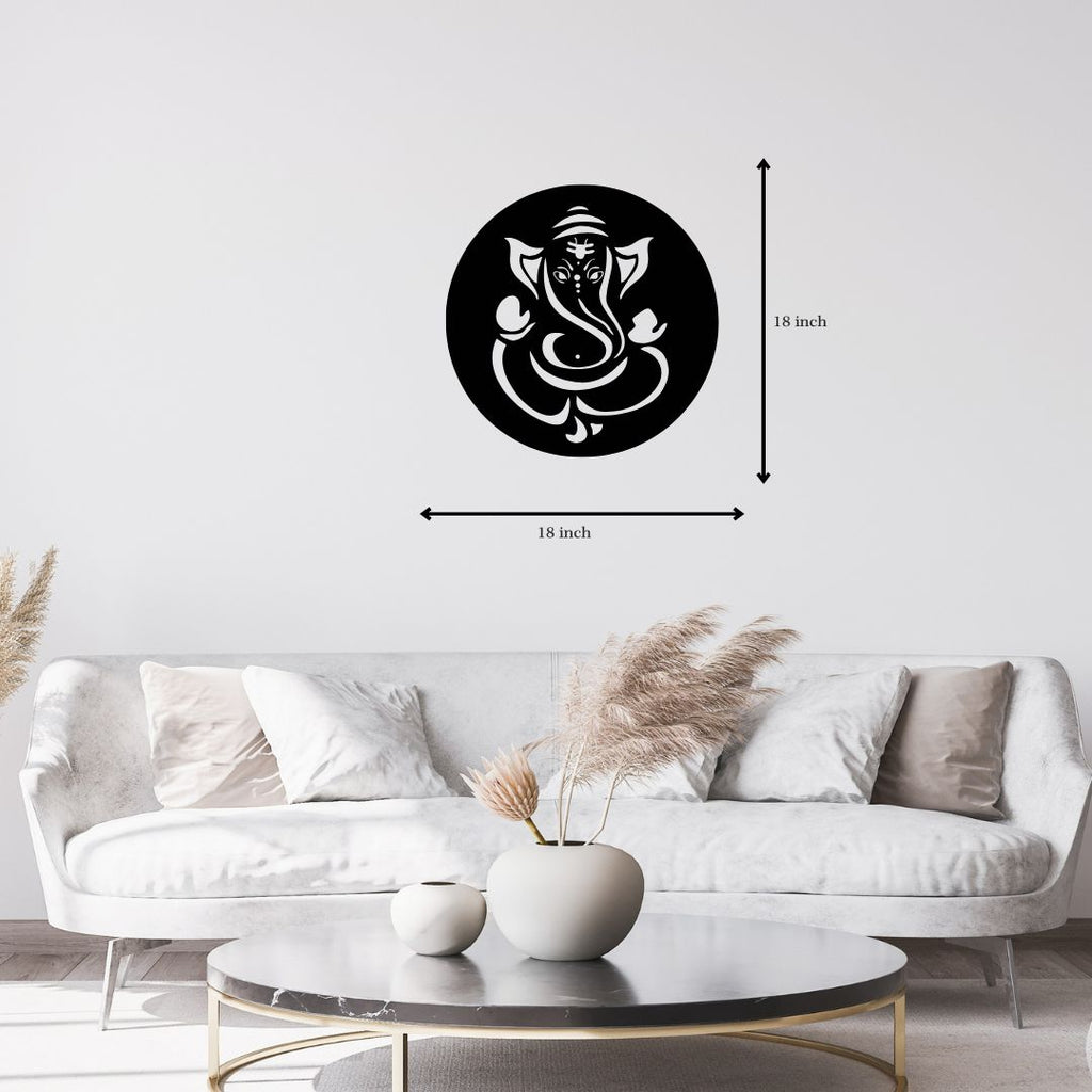 Lord Ganesha Metal Wall Art With Light 18 inch – Matte Black Metal Wall Hanging