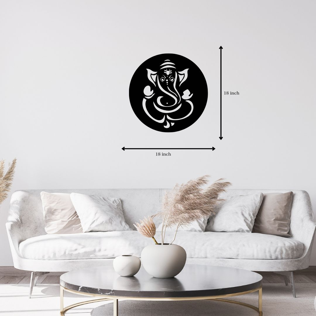 Lord Ganesha Metal Wall Art With Light 18 inch – Matte Black Metal Wall Hanging