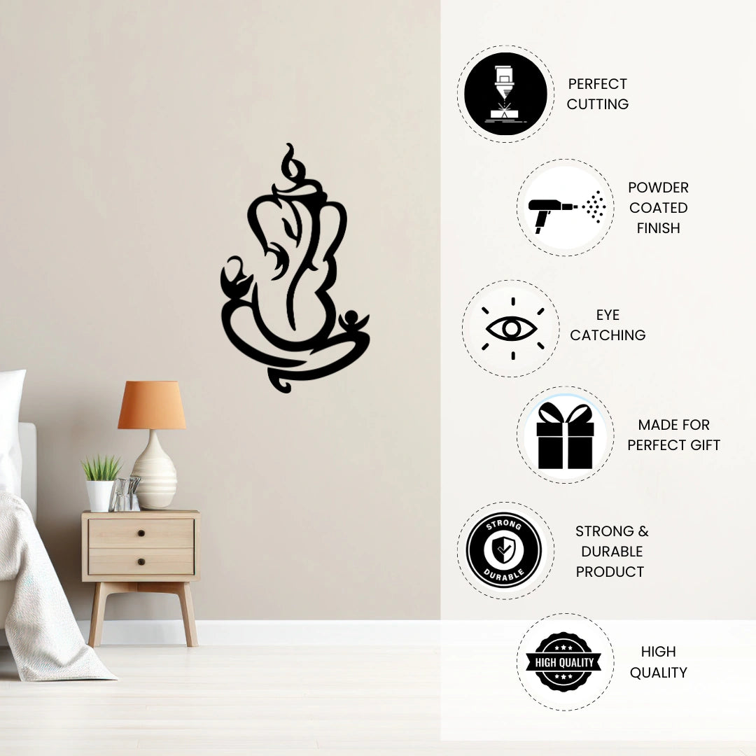 Artrooms Shree Ganesha Metal Wall Art - Wall Decoration | Wall Hanging (14x24 inch) | Black Matte Finish