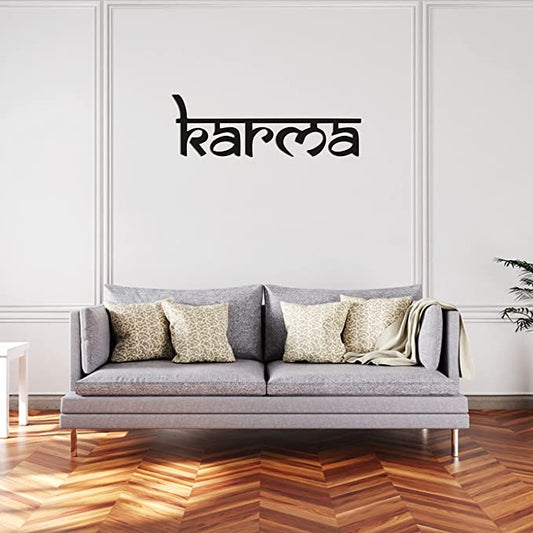 Artrooms Karma Metal Wall Art - Wall Decoration | Wall Hanging (25x10 inch) | Black Matte Finish
