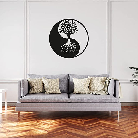 Artrooms Yin Yang Metal Wall Art - Wall Decoration | Wall Hanging (24x24 inch) | Black Matte Finish