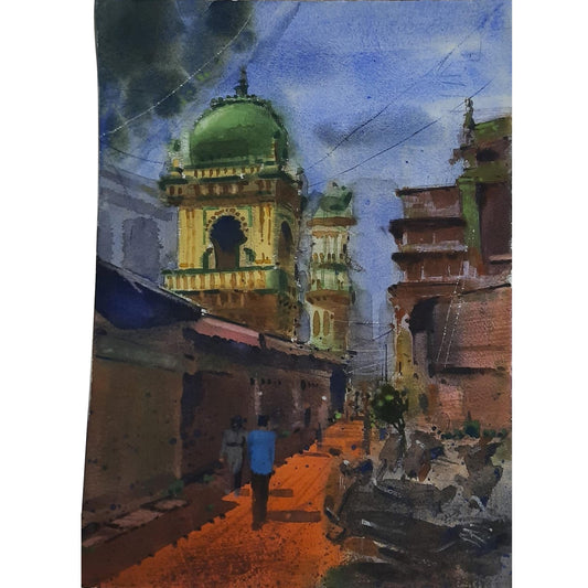 Water Color Handmade Painting 11 X 18 Inch - (City Scape89)