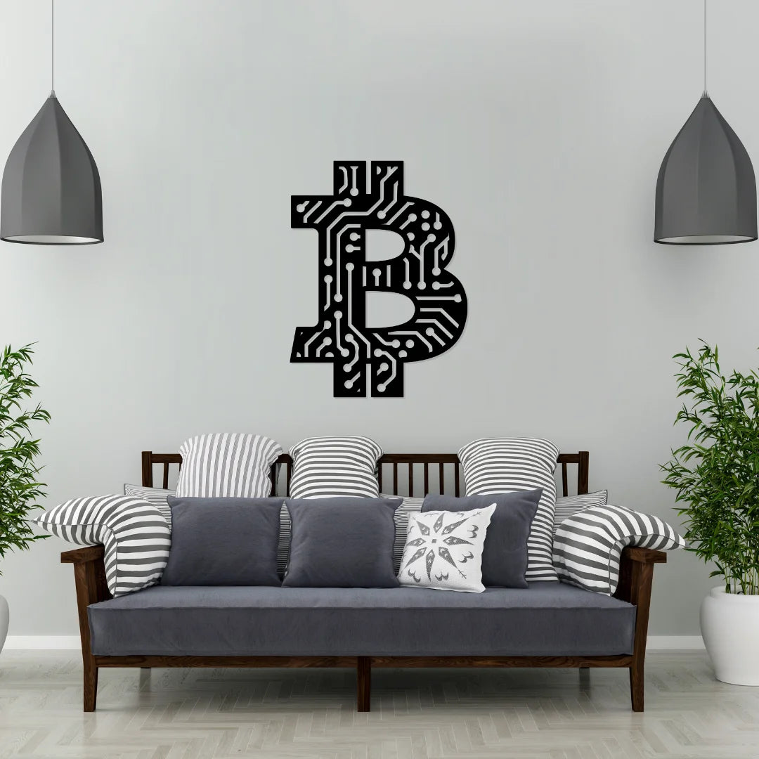 Artrooms Bitcoin Metal Wall Art - Wall Decoration | Wall Hanging (18x24 inch) | Black Matte Finish