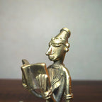 Dhokra Tribal Lady Reading Book on Cot Handmade Home Decor