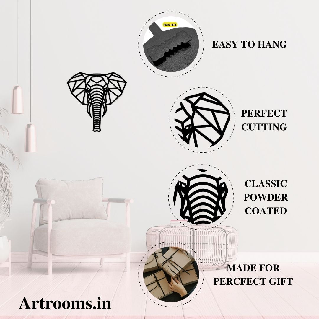 Artrooms Geometric Elephant Metal Wall Art – Modern Wall Hanging for Living Room & Office Décor