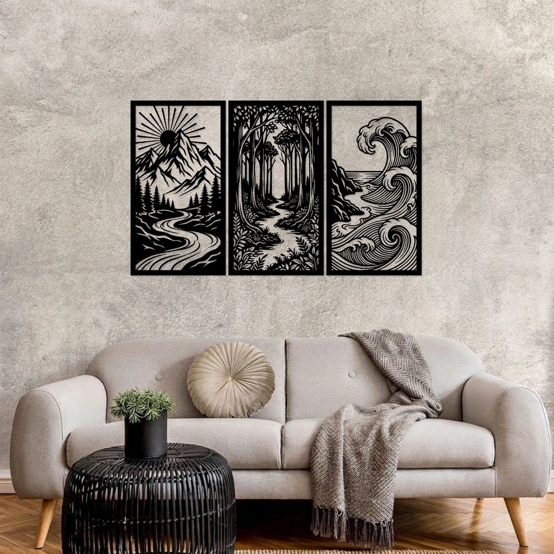 Nature 3 Panel Metal Wall Art