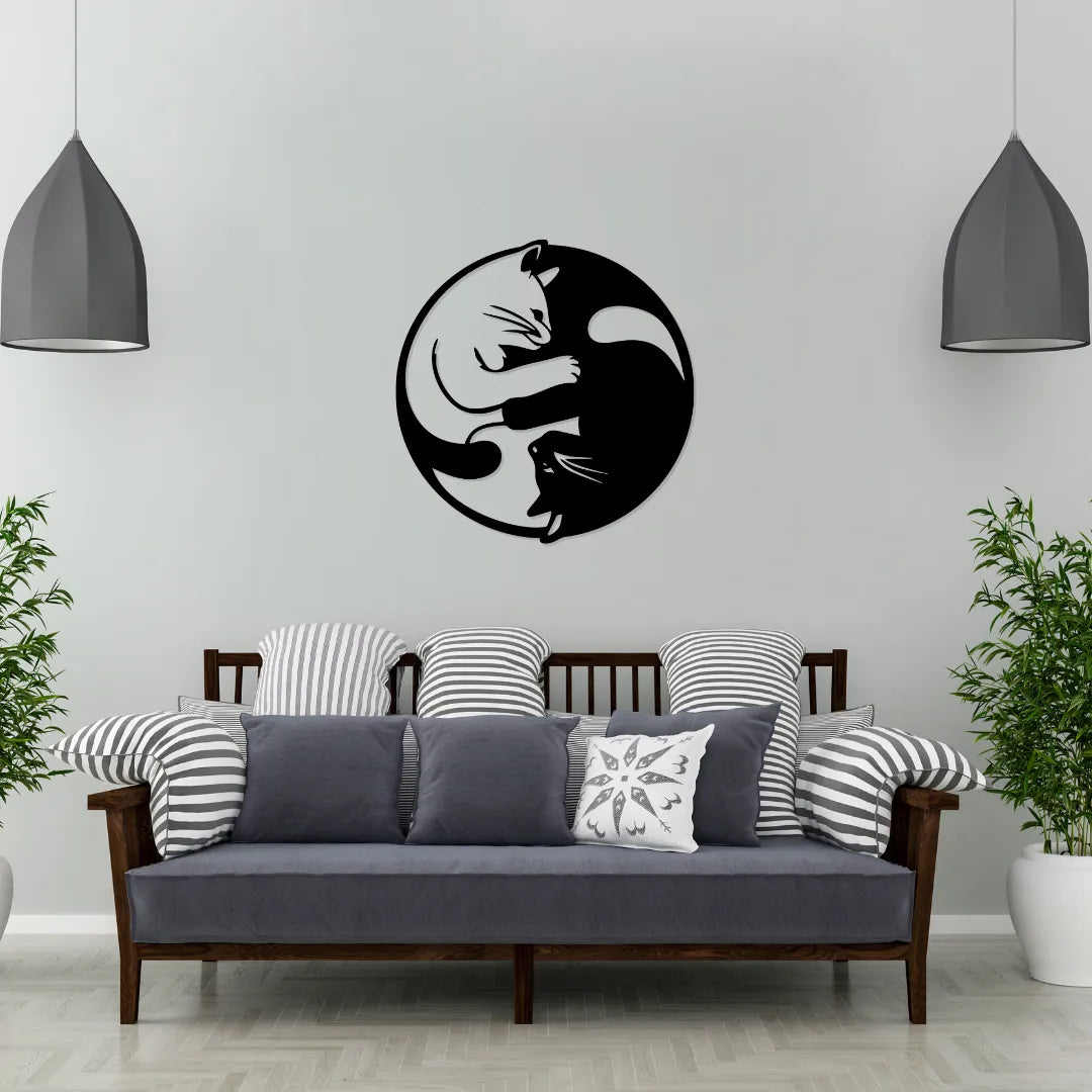 Artrooms Cats Metal Wall Art - Wall Decoration | Wall Hanging (24x24 inch) | Black Matte Finish