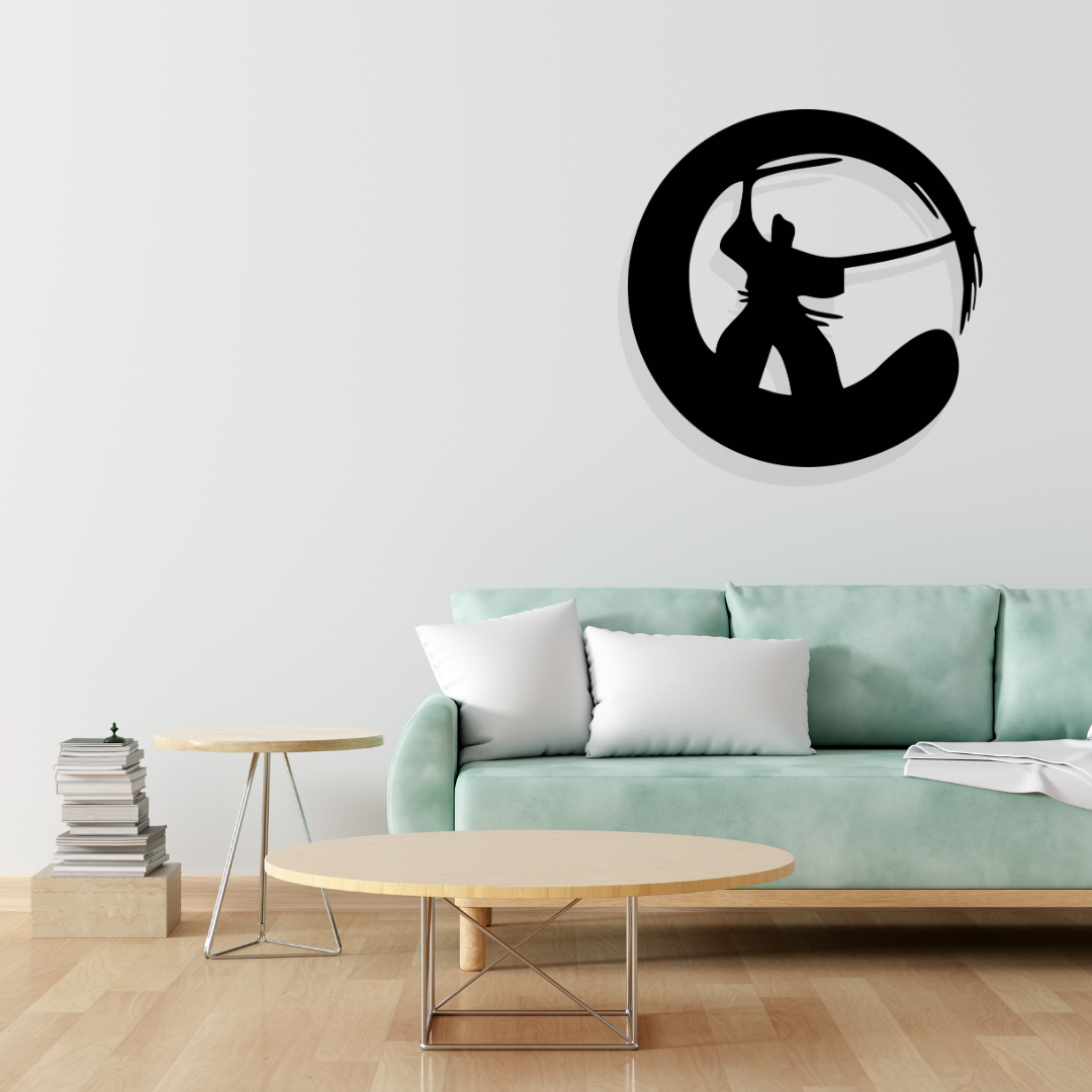 Artrooms Samurai Warrior Metal Wall Art - Wall Decoration | Wall Hanging (25x25 inch) | Black Matte Finish