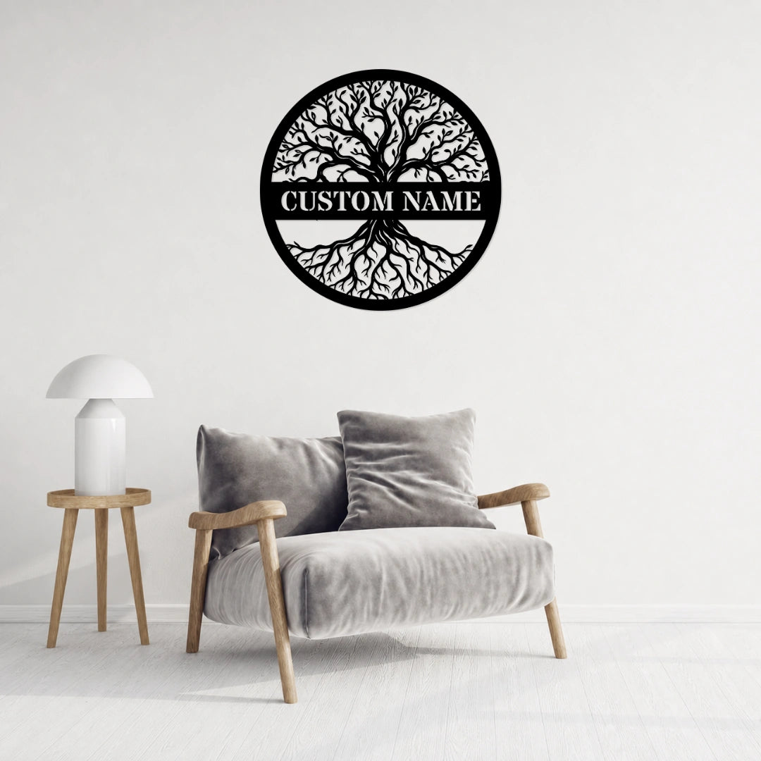Custom Name Sign Tree Roots Metal Wall Art