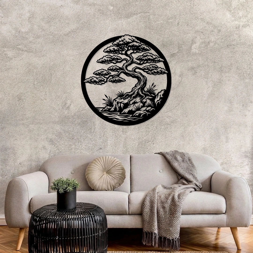 Bonsai Tree Round Metal Wall Art