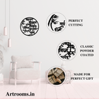 Artrooms Ganesh Shloka Sanskrit Wall Art | Vakratunda Mahakaya Mantra Metal Wall Hanging | 18x18 Inch Round Black Decor for Home, Temple, Living Room & Office