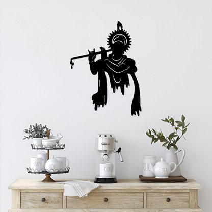 Artrooms Krishna Metal Wall Art - Wall Decoration | Wall Hanging (18x24 inch) | Black Matte Finish