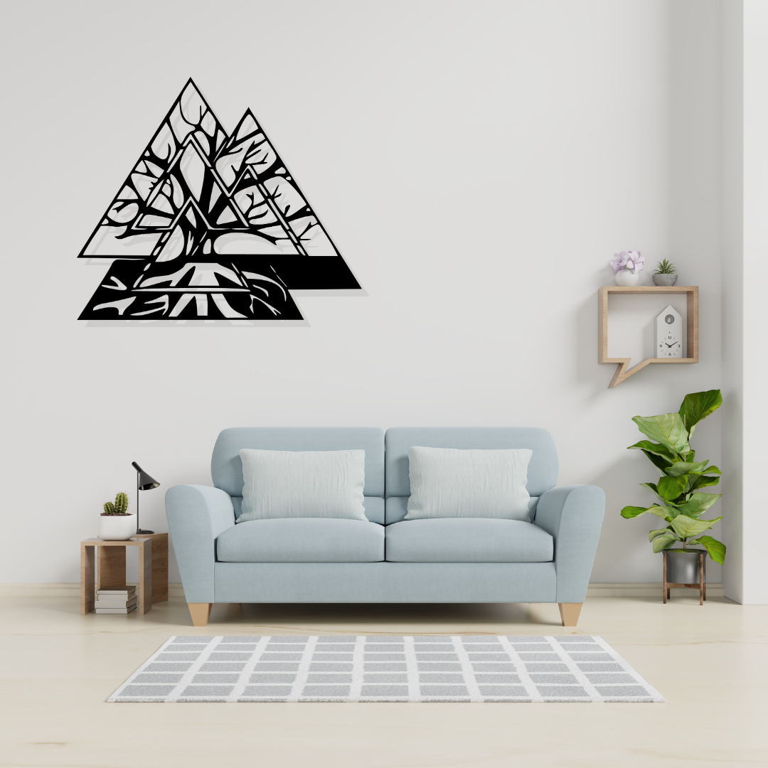 Artrooms Valknut symbol and tree of life Metal Wall Art - Wall Decoration | Wall Hanging (25x21 inch) | Black Matte Finish