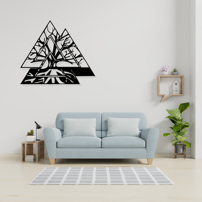 Artrooms Valknut symbol and tree of life Metal Wall Art - Wall Decoration | Wall Hanging (25x21 inch) | Black Matte Finish