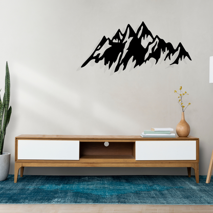 Artrooms Mountain Metal Wall Art - Wall Decoration | Wall Hanging (25x12 inch) | Black Matte Finish