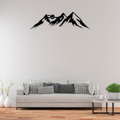 Artrooms Mountain Metal Wall Art - Wall Decoration | Wall Hanging (25x7 inch) | Black Matte Finish