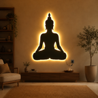 Meditating Buddha LED Backlit Metal Wall Art