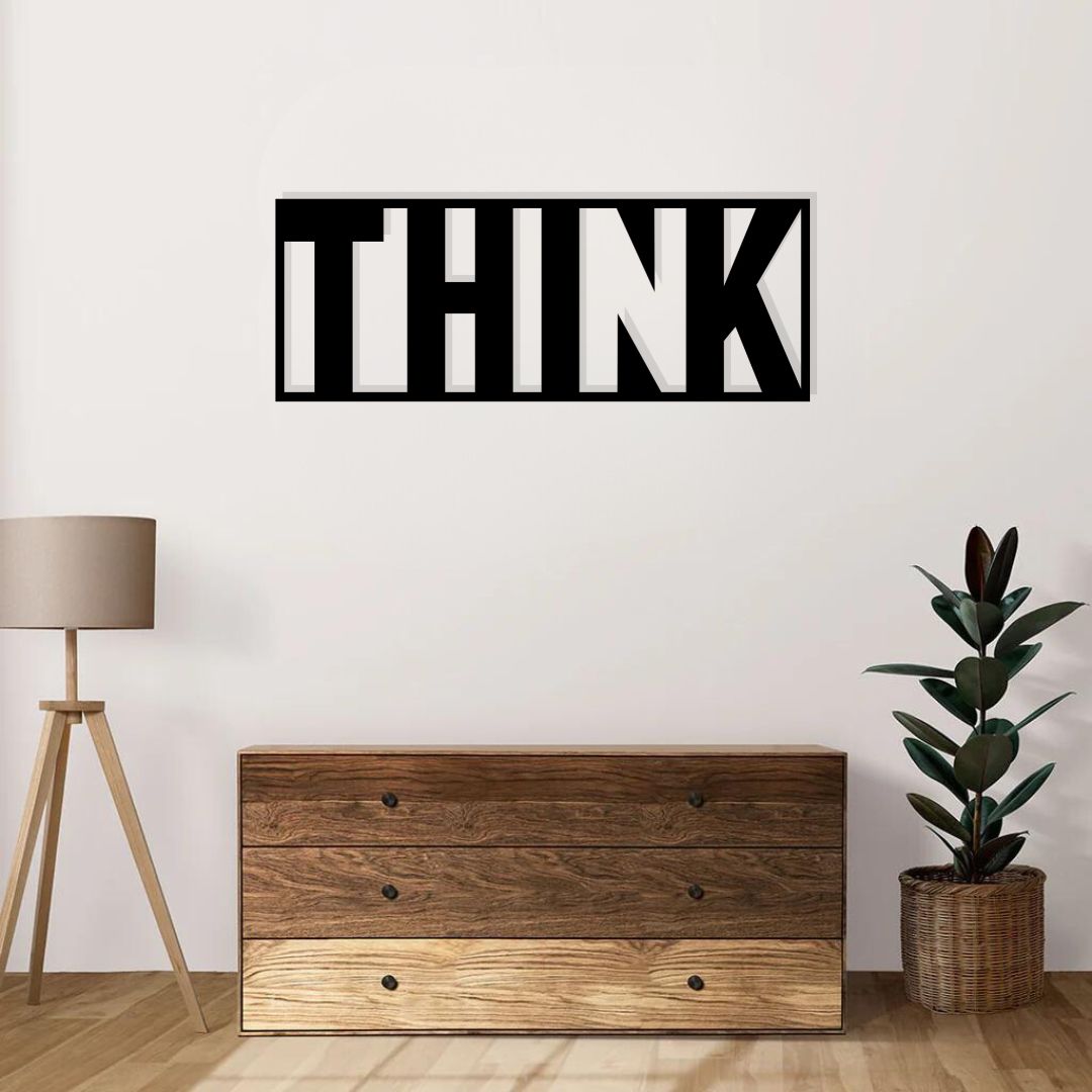 Artrooms Think Metal Wall Art - Wall Decoration | Wall Hanging (25x10 inch) | Black Matte Finish