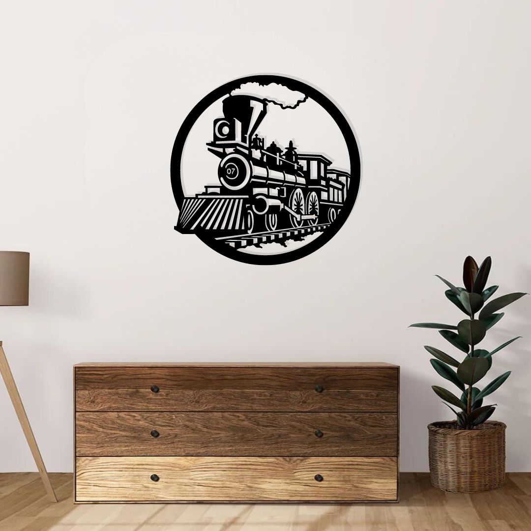 Artrooms Train Metal Wall Art - Wall Decoration | Wall Hanging (24x24 inch) | Black Matte Finish