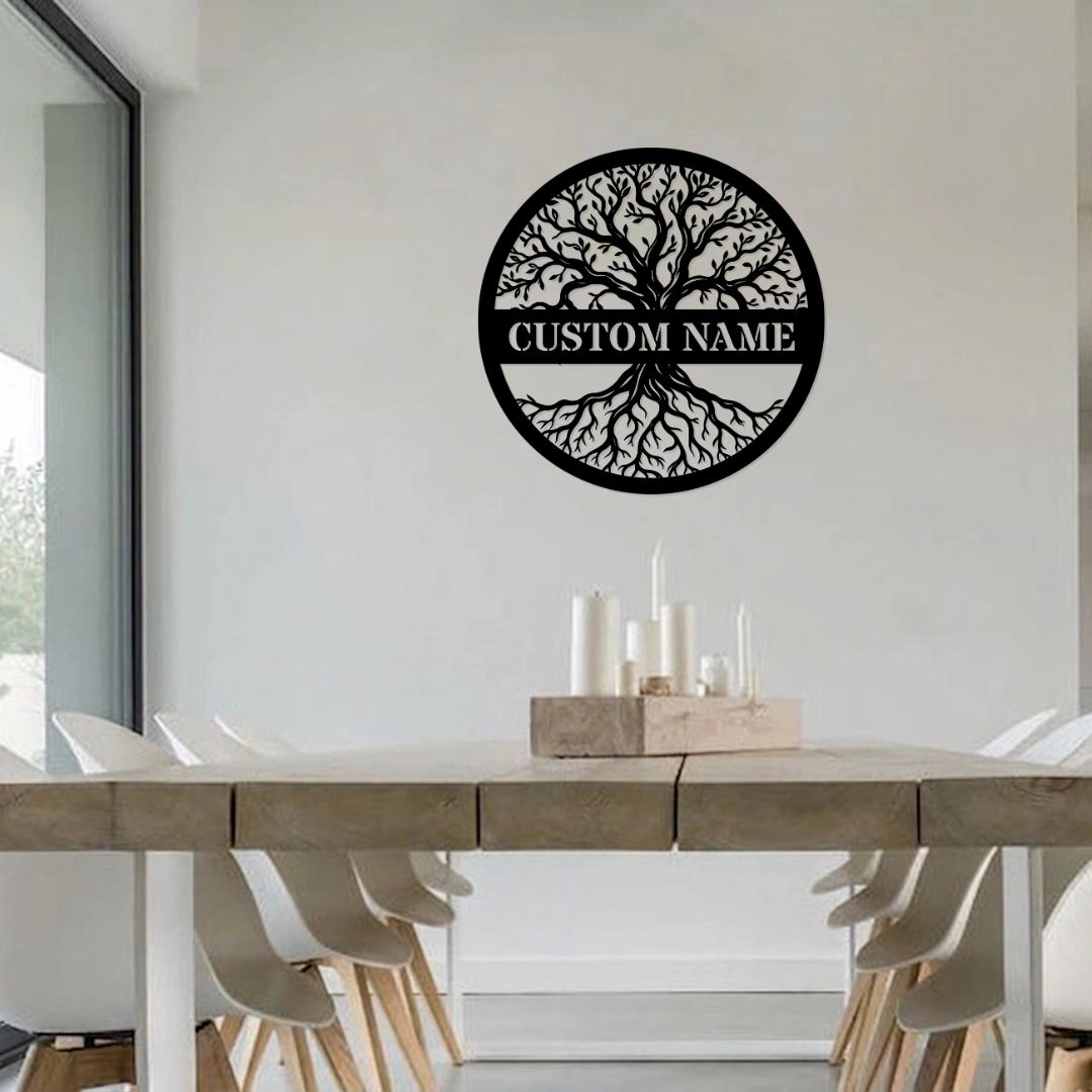Custom Name Sign Tree Roots Metal Wall Art