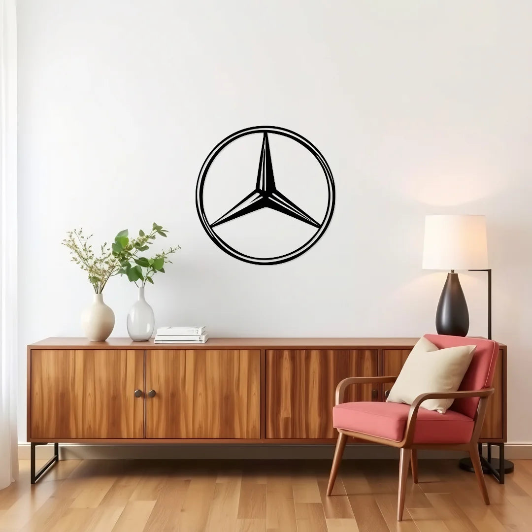 Artrooms Mercedes Logo Metal Wall Art - Wall Decoration | Wall Hanging ( 24x24 inch) | Black Matte Finish