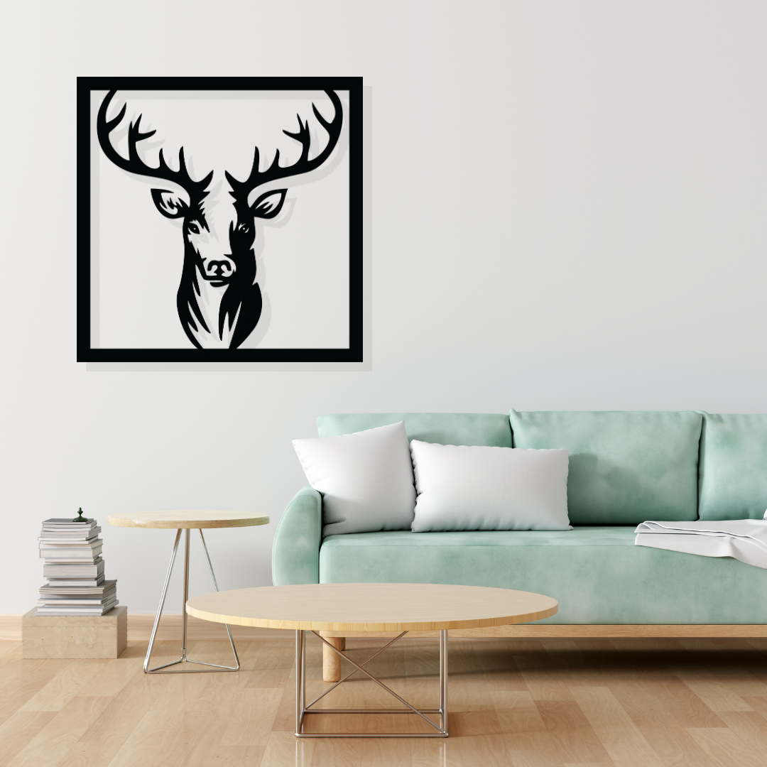 Artrooms Deer Metal Wall Art - Wall Decoration | Wall Hanging (25x25 inch) | Black Matte Finish