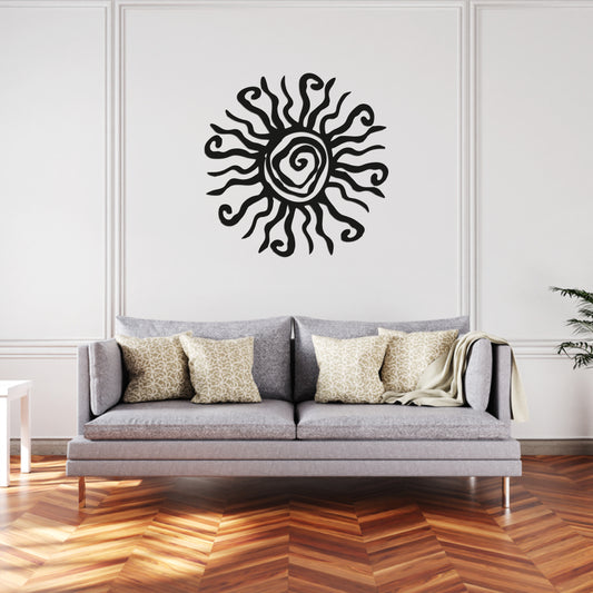 Artrooms Sun Metal Wall Art - Wall Decoration | Wall Hanging (24x24 inch) | Black Matte Finish