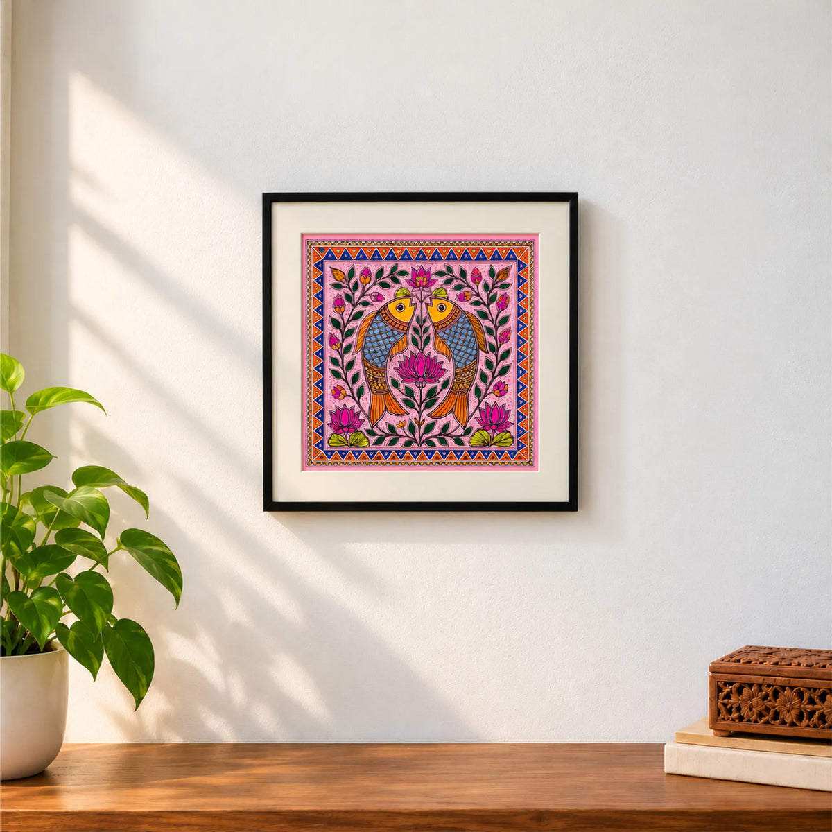 Madhubani Twin Fish Lotus Painting
