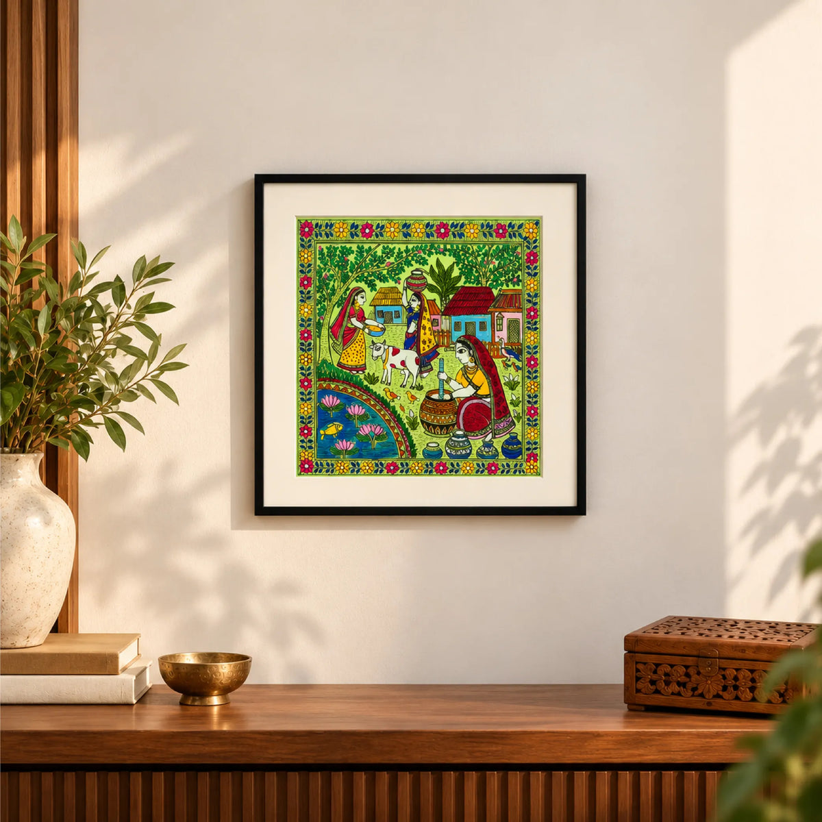 Madhubani Village Life Painting
