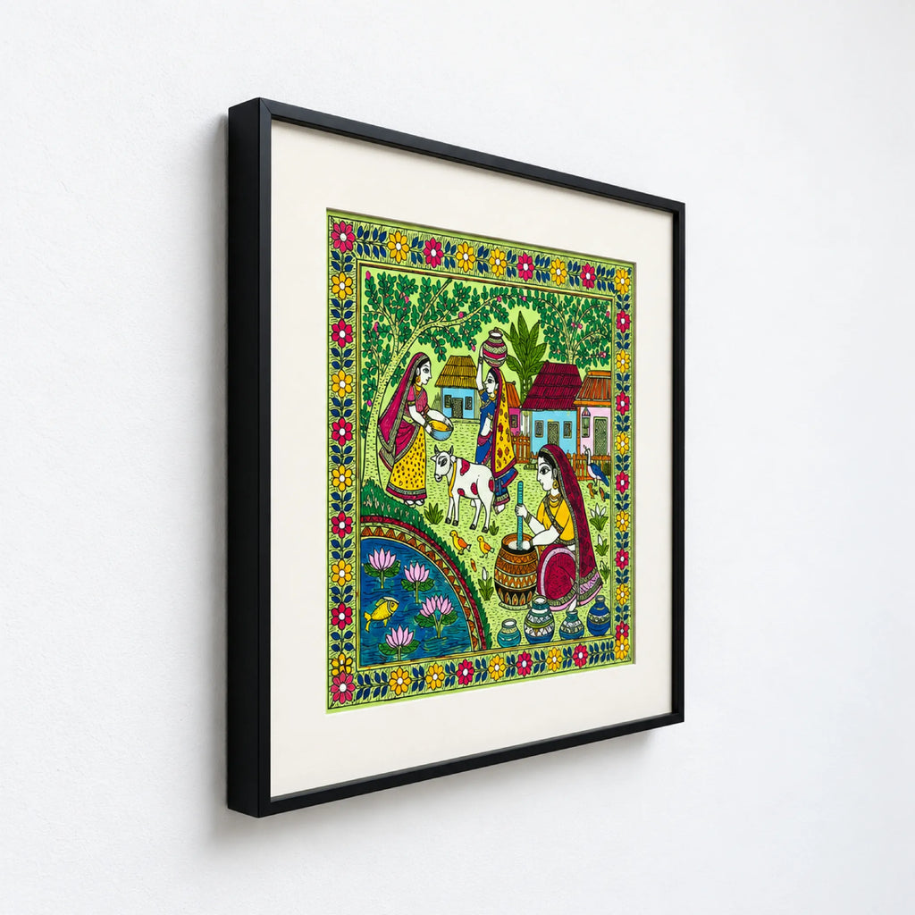 Madhubani Village Life Painting