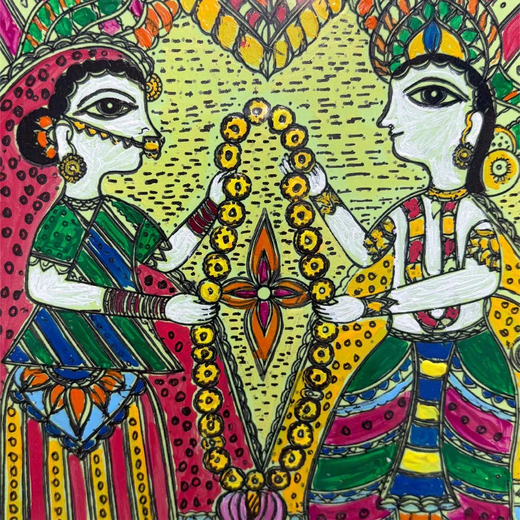 Madhubani Wedding Varmala Painting