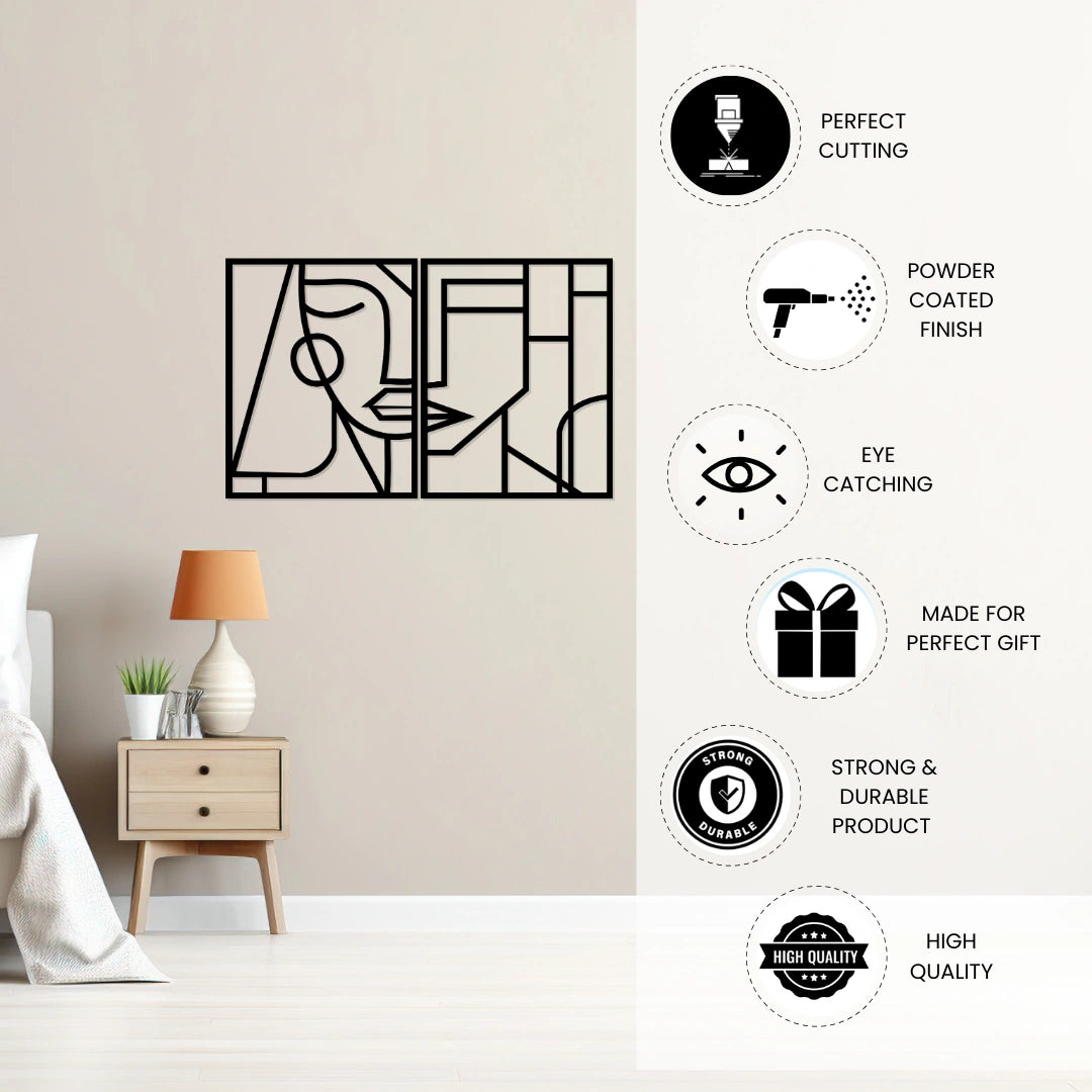 Abstract face line art metal wall art highlighting precision cutting and powder coated durable finish