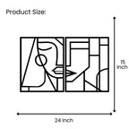 Abstract face line art metal wall decor size guide showing 24 inch width by 15 inch height