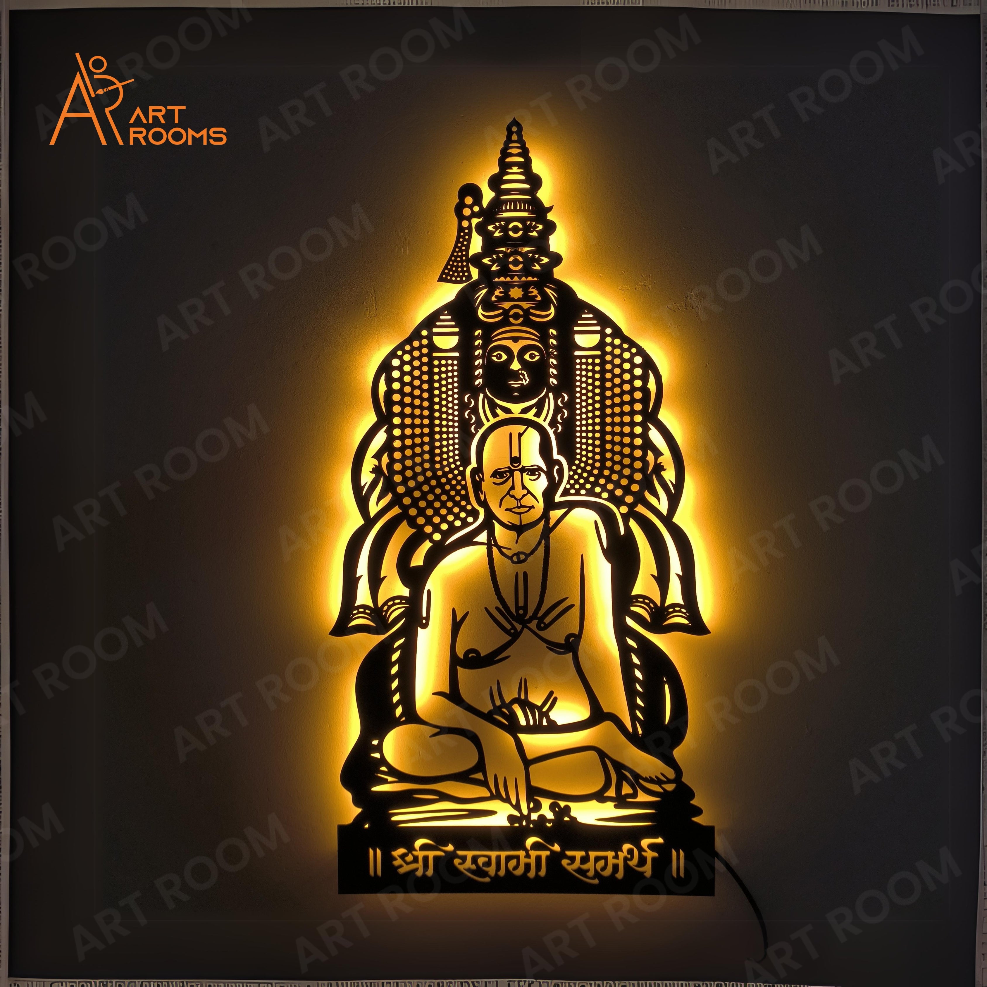Tulja Bhavani and Swami Samarth Metal Wall Art With Light
