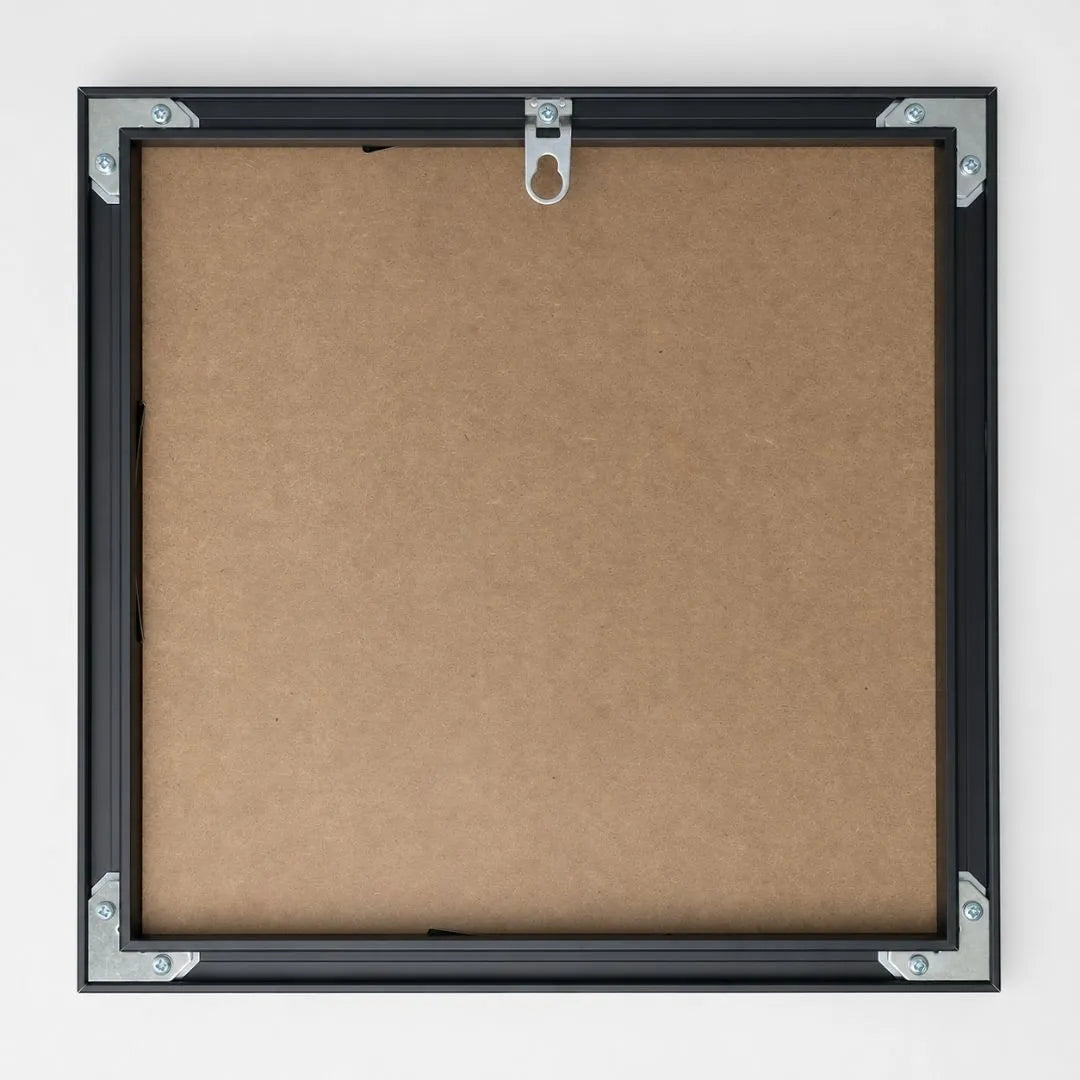 Back of frame showing wall-mount hanger and hanging wire
