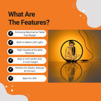 Balumama  Table Lamp features infographic showing warm LED, durable material, 6-inch size, and gift use