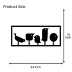 Bird metal wall art size guide showing 24 inch width by 10 inch height
