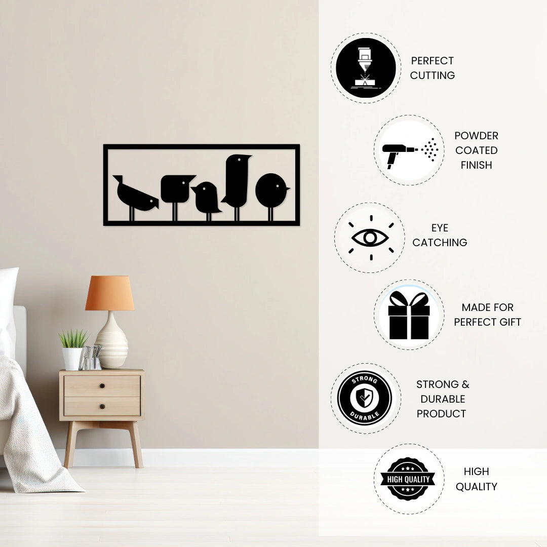 Bird silhouette metal wall art highlighting precision cutting and powder coated durable finish