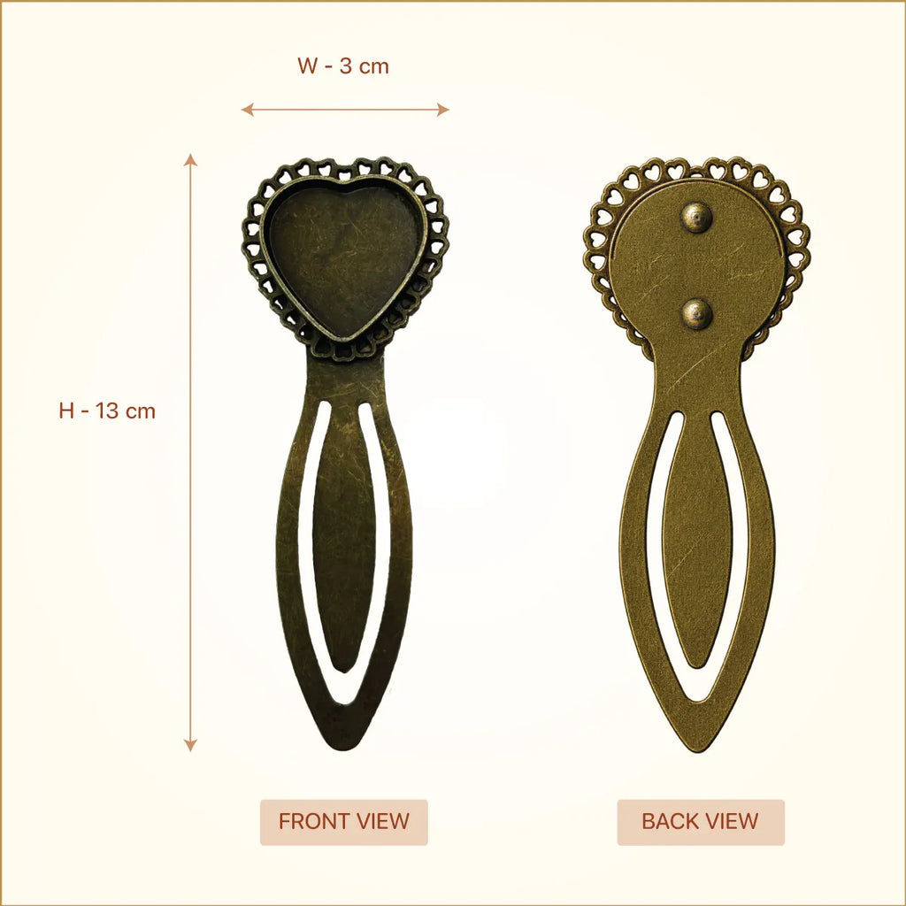 Antique Bronze Heart Lace Bookmark – Vintage Blank Bezel Gift