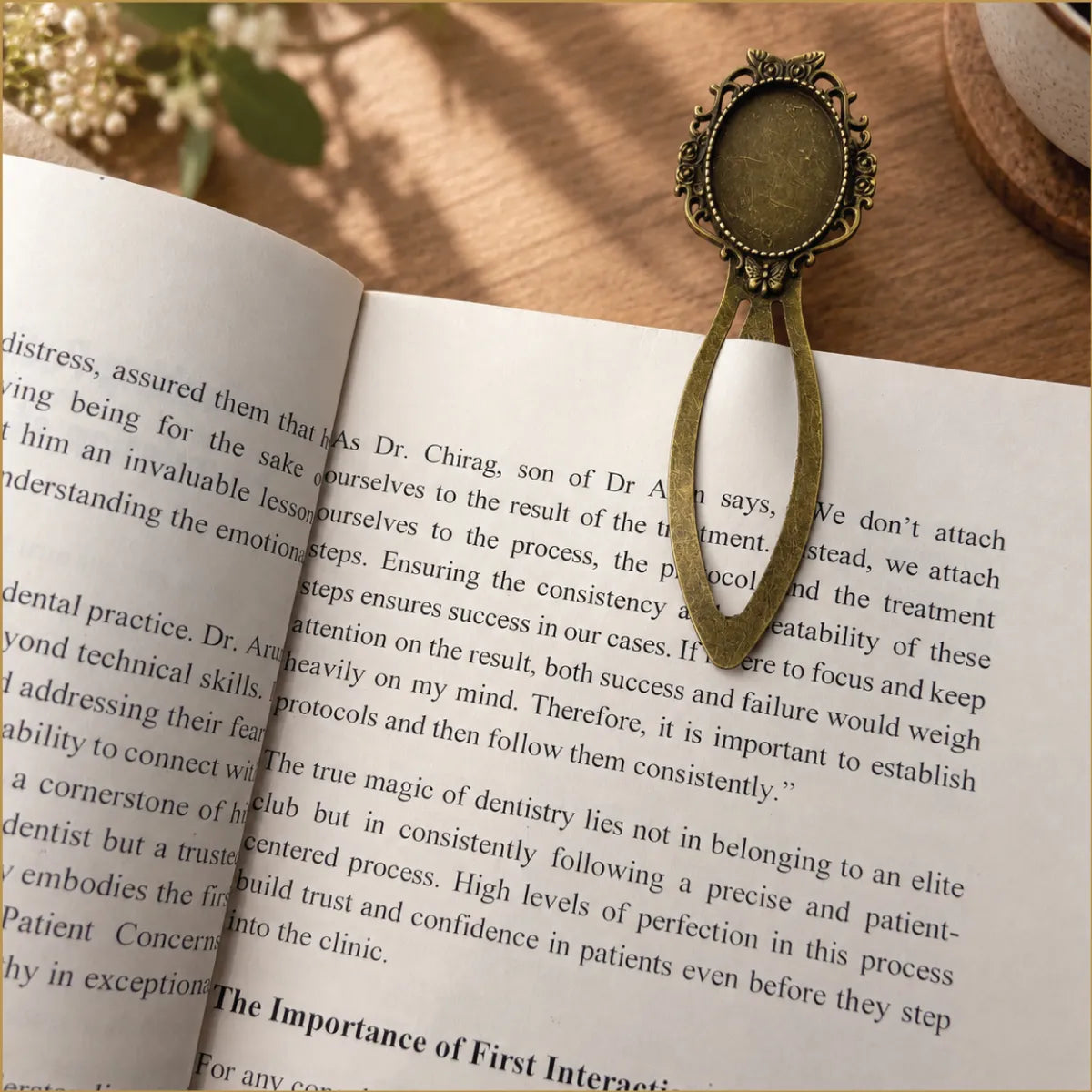 Antique Bronze Oval Bookmark – Vintage Rose & Butterfly Frame