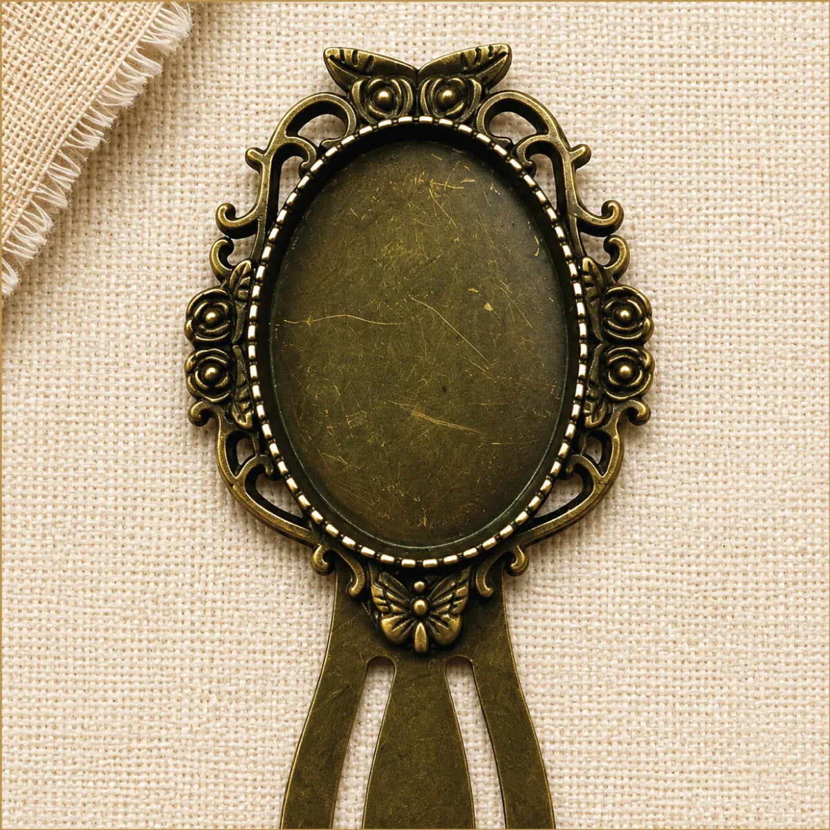 Antique Bronze Oval Bookmark – Vintage Rose & Butterfly Frame