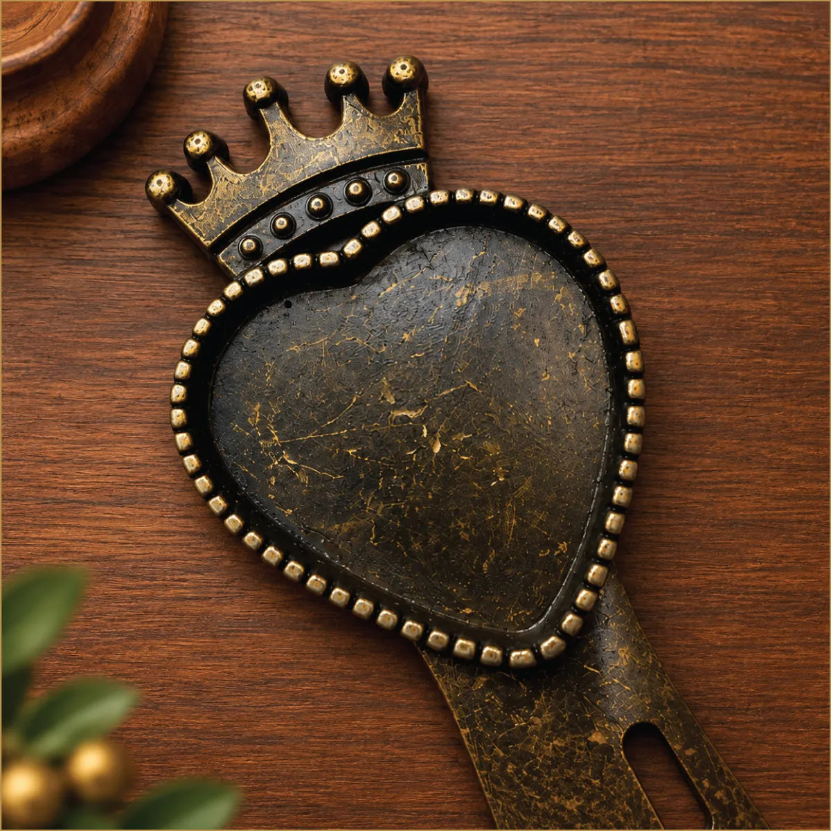 Antique Bronze Crown Heart Bookmark – Queen of Hearts Gift