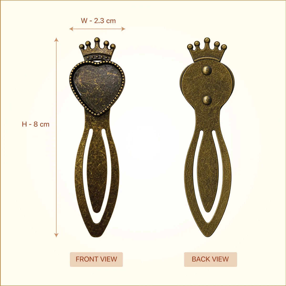Antique Bronze Crown Heart Bookmark – Queen of Hearts Gift