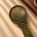 Antique Bronze Round Bookmark with Ruler Stem & Bow Accent