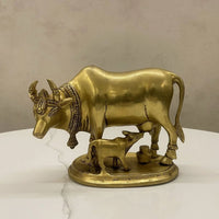 Kamdhenu Cow and Calf Brass Statue for Home & Vastu
