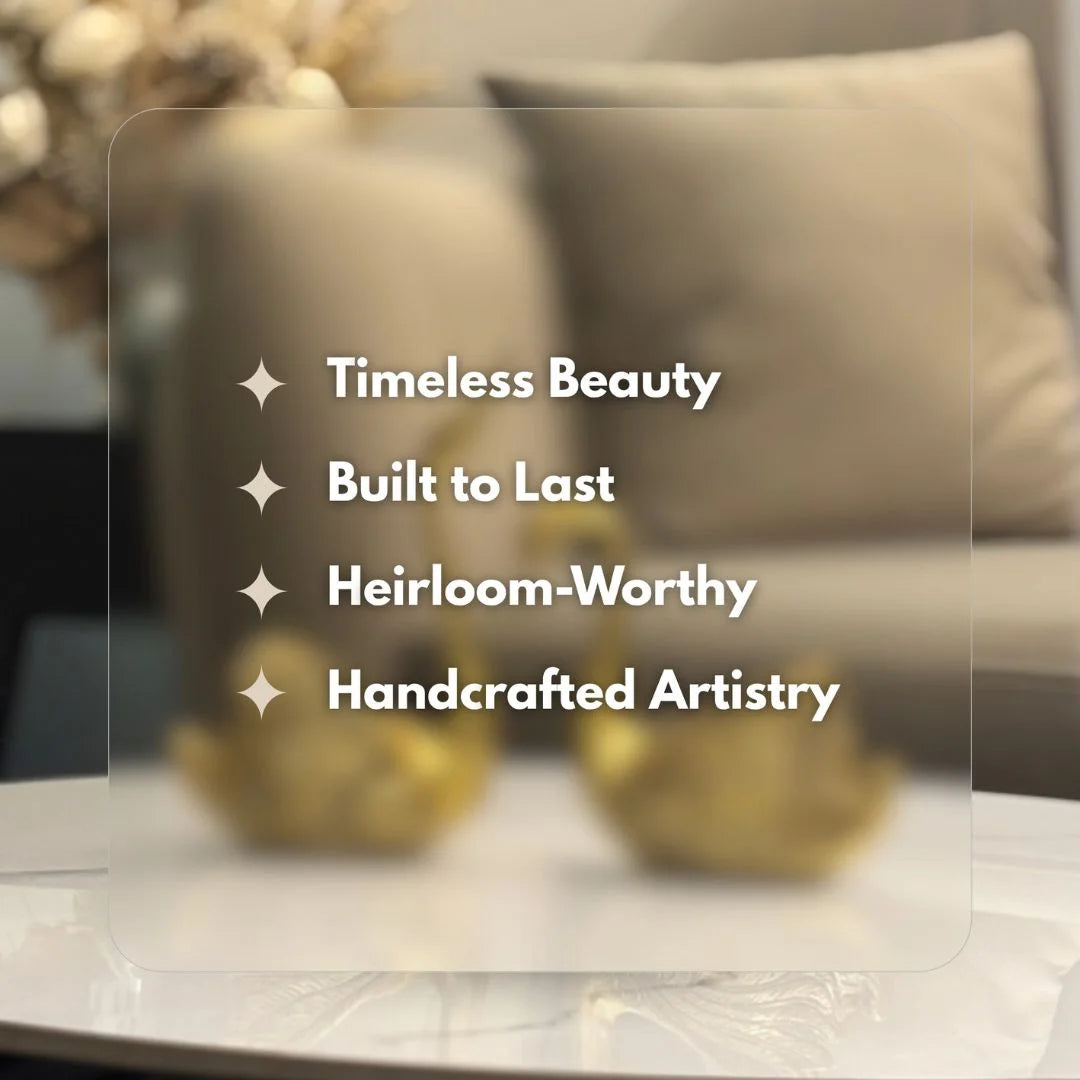 Brass swan pair lifestyle image highlighting timeless beauty and handcrafted artistry