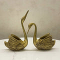 Brass swan pair showpiece with hand-polished golden finish, front view