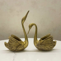 Pair of Brass Swans | Handcrafted Love Birds Figurines for Decor